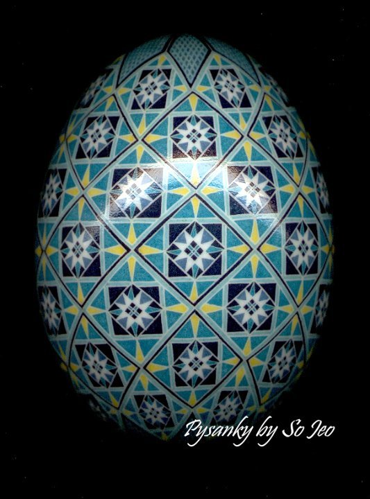 Turquoise Diamonds and Stars Ukrainian Easter Egg Pysanky By So Jeo